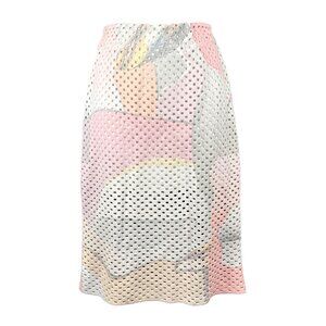 Kenzo Paris Womens M Perforated Midi Skirt Pastel Abstract Print Viscose